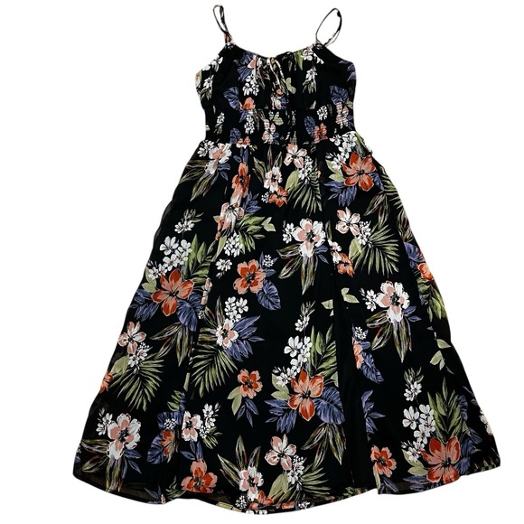 Patrons of Peace Dresses & Skirts - Patrons Of Peace Womens Tropical Floral Print Midi Dress Black Multicolor Sz S